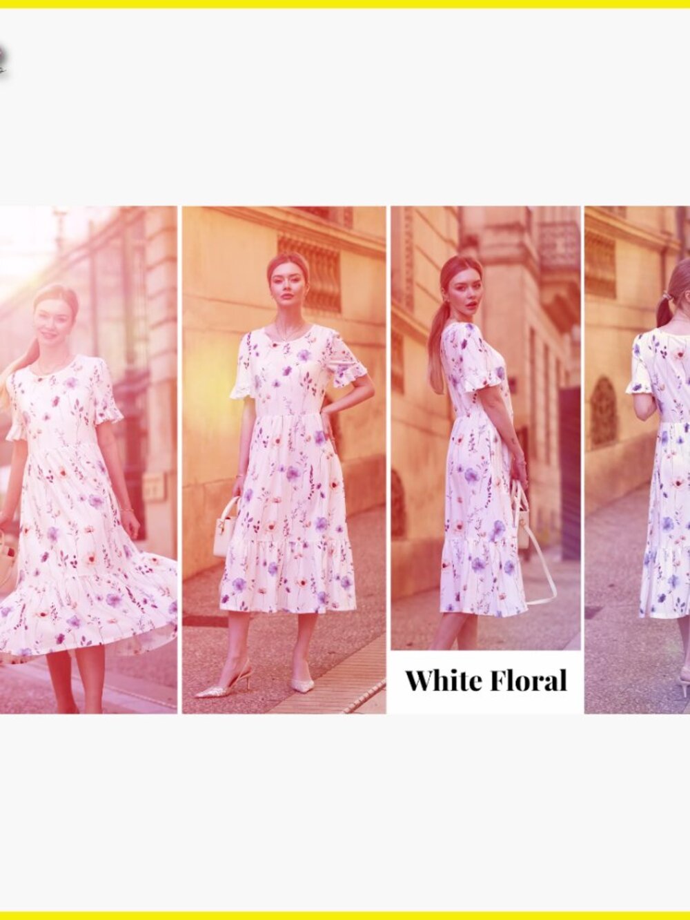 Flowy Midi Sundress Boho Tiered Ruffle Sleeve Casual Summer A-Line Dress - Picture 7 of 7